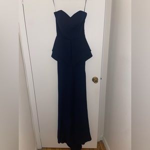 Blue strapless evening gown